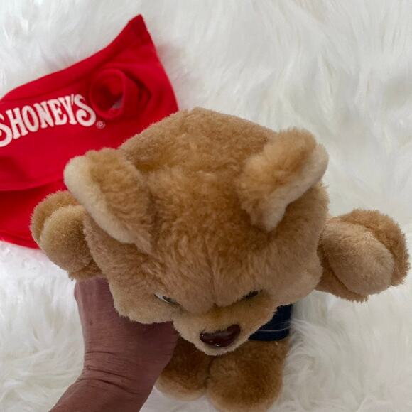 Vintage Shoneys Restaurant Bear Plush toy 10” Stuffed Animal Mascot Red Shirt - Picture 10 of 12